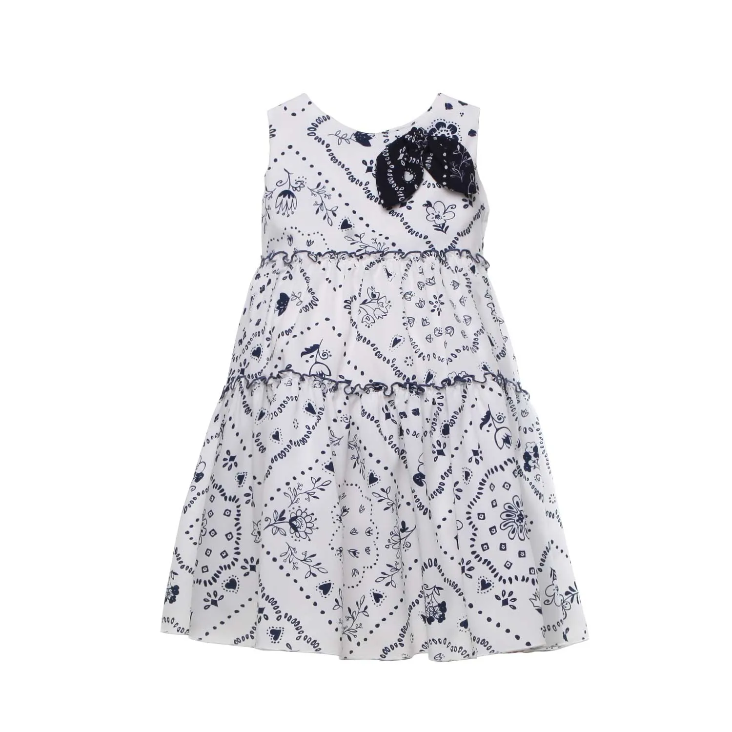 Elsy White Dress With Blue Pattern For Girl