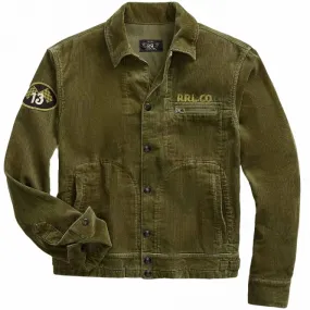 Embroidered Corduroy Jacket - Olive