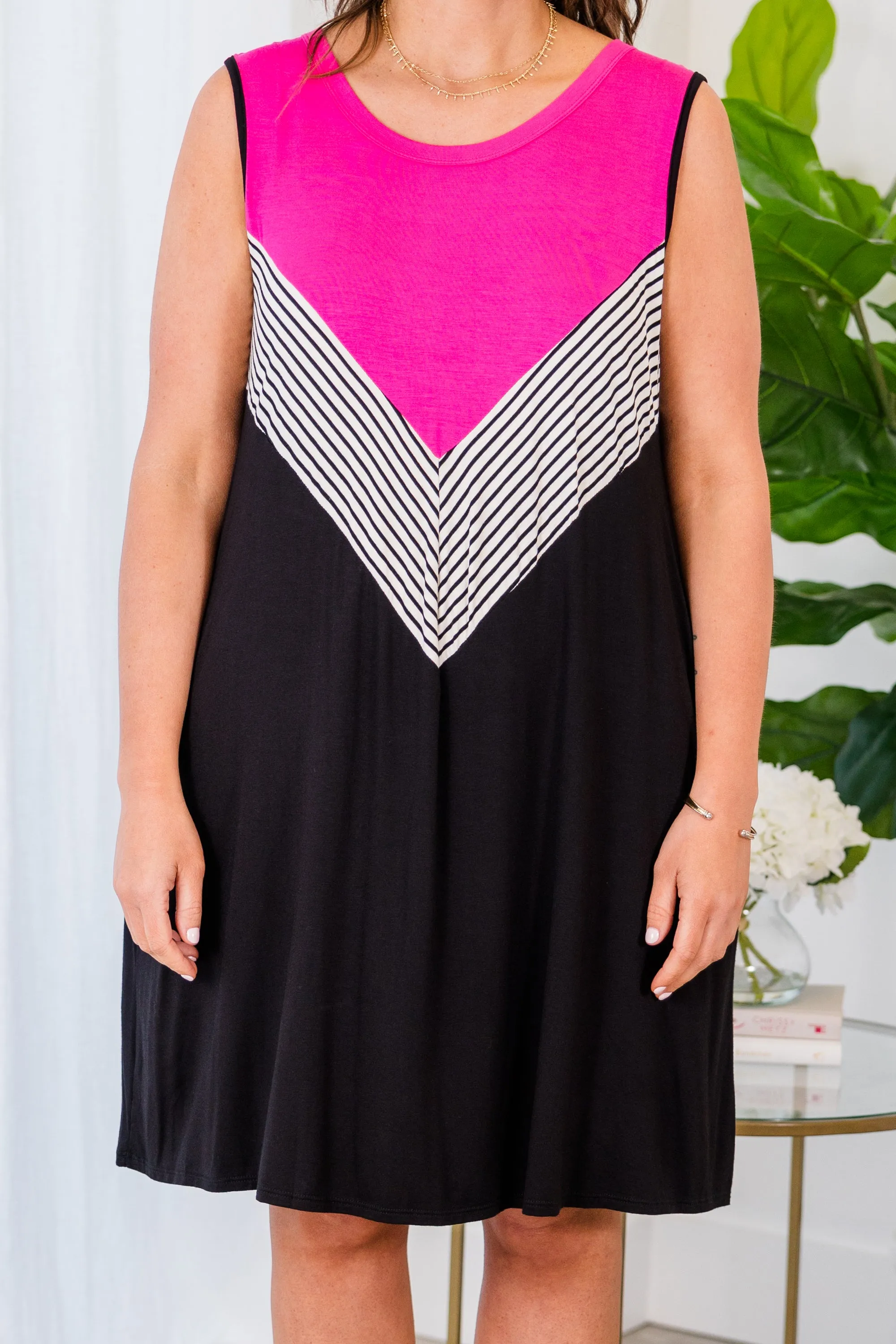 Emerging With Strength Dress, Fuchsia-Black