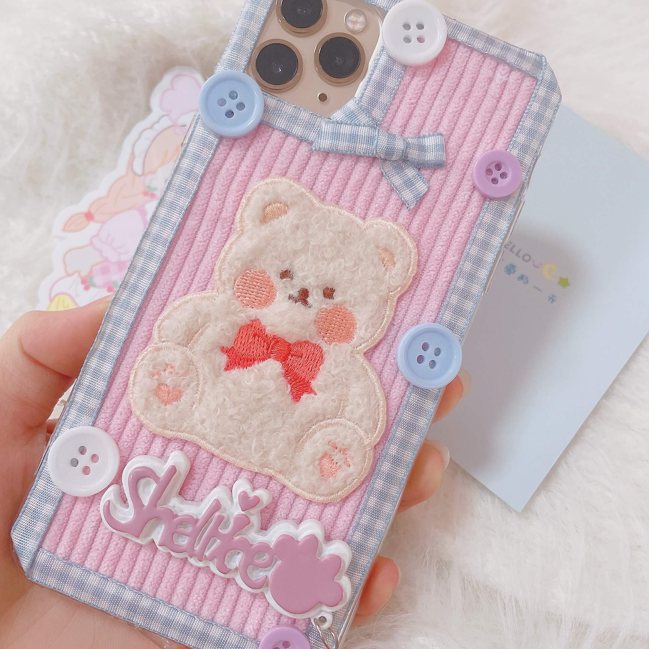 Fluffy cute bear hand made phone case by40044