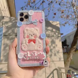 Fluffy cute bear hand made phone case by40044