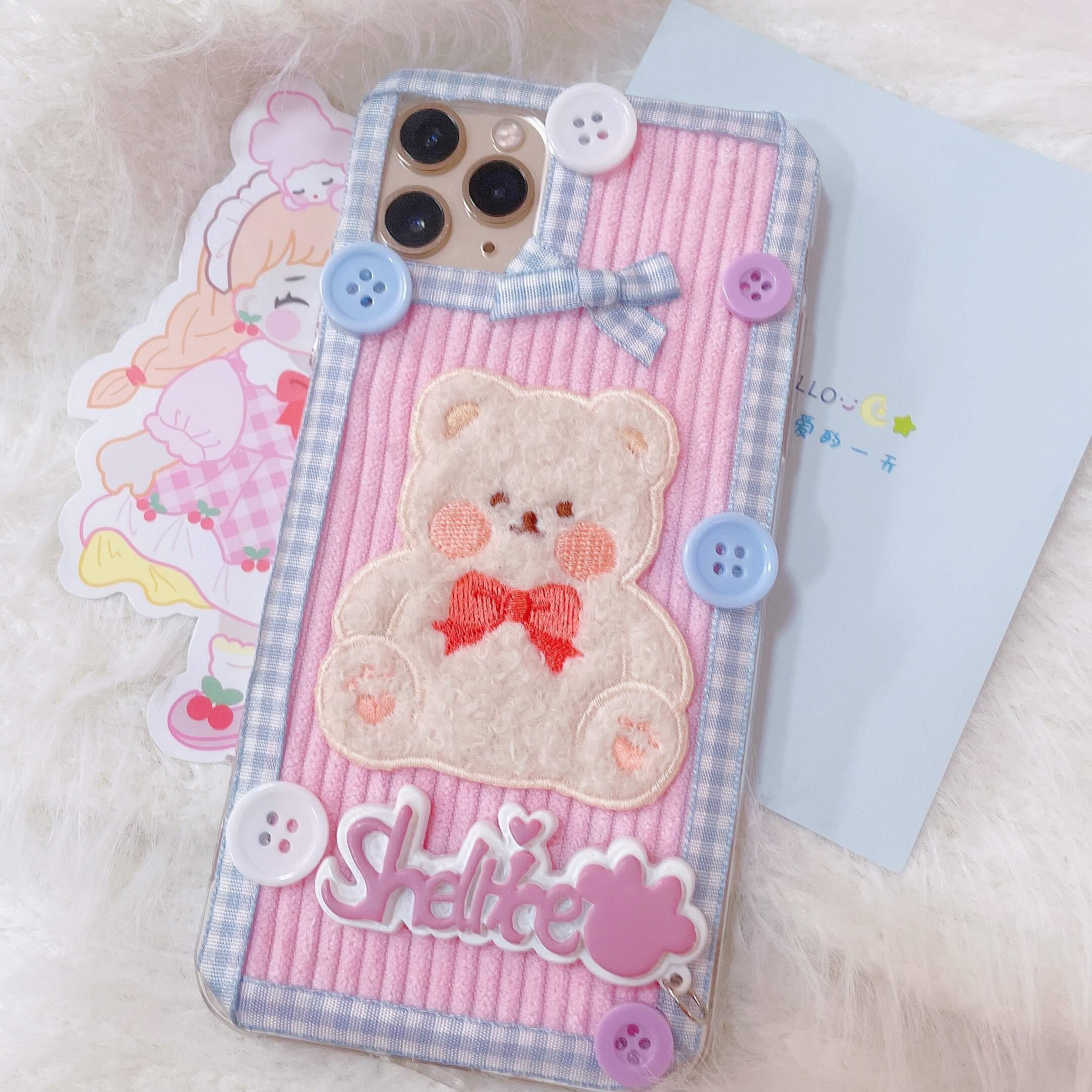 Fluffy cute bear hand made phone case by40044