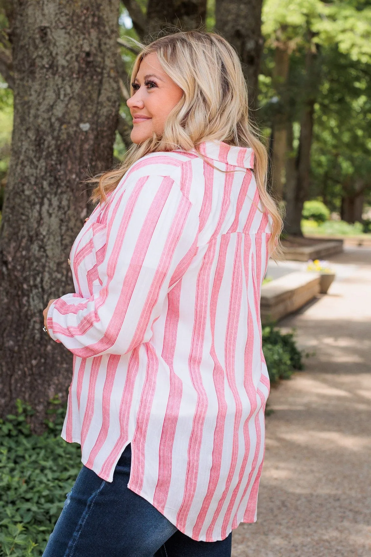 Full Of Pride Striped Button Up Top- Red