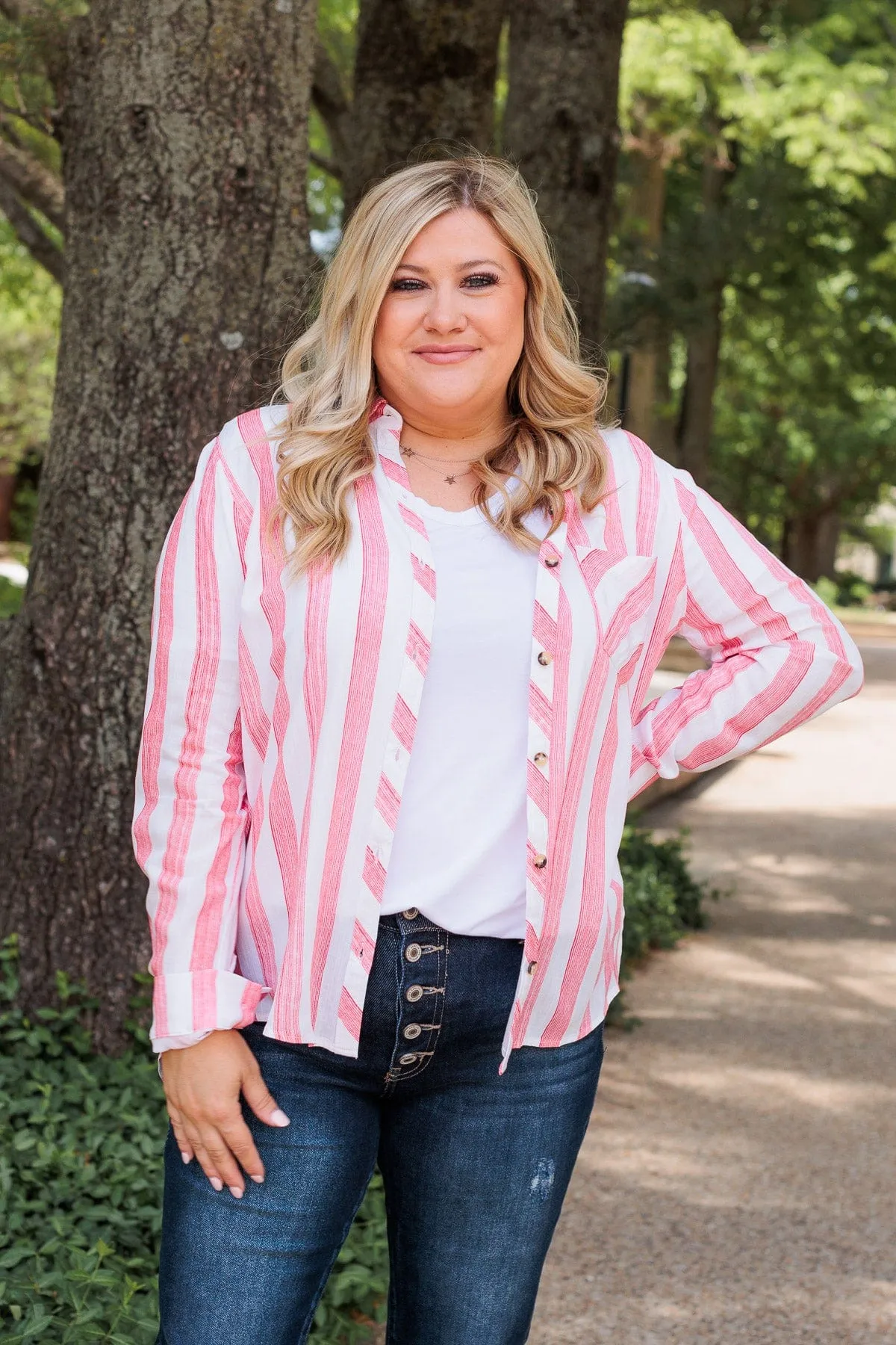 Full Of Pride Striped Button Up Top- Red