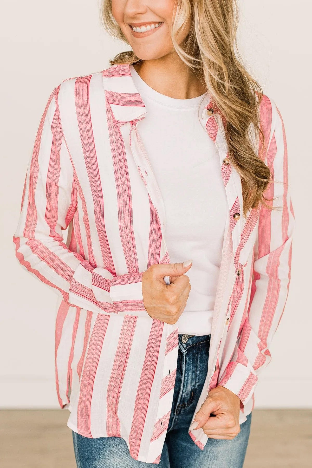 Full Of Pride Striped Button Up Top- Red