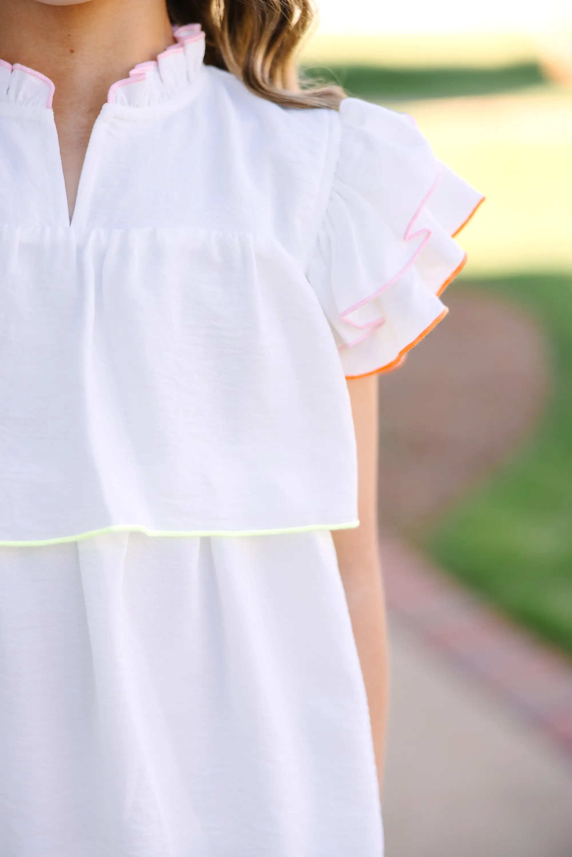 Girls: Always Cute White Colorblock Trim Ruffle Dress