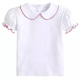 Girl's Short Sleeve Peter Pan Blouse - Red