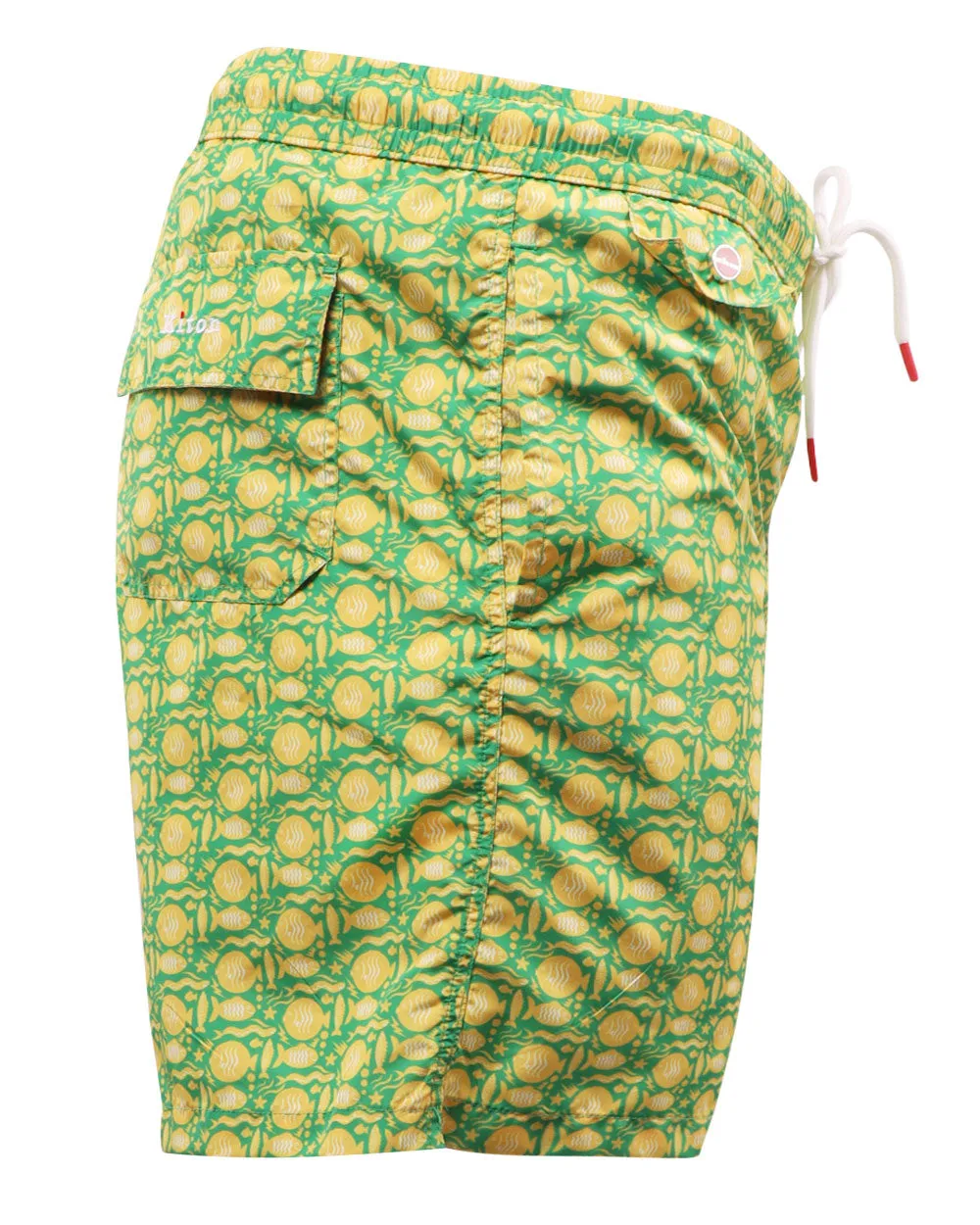 Green and Yellow Print Swim Short