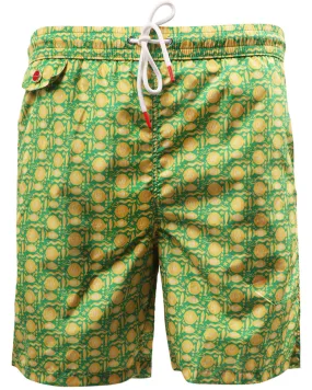 Green and Yellow Print Swim Short