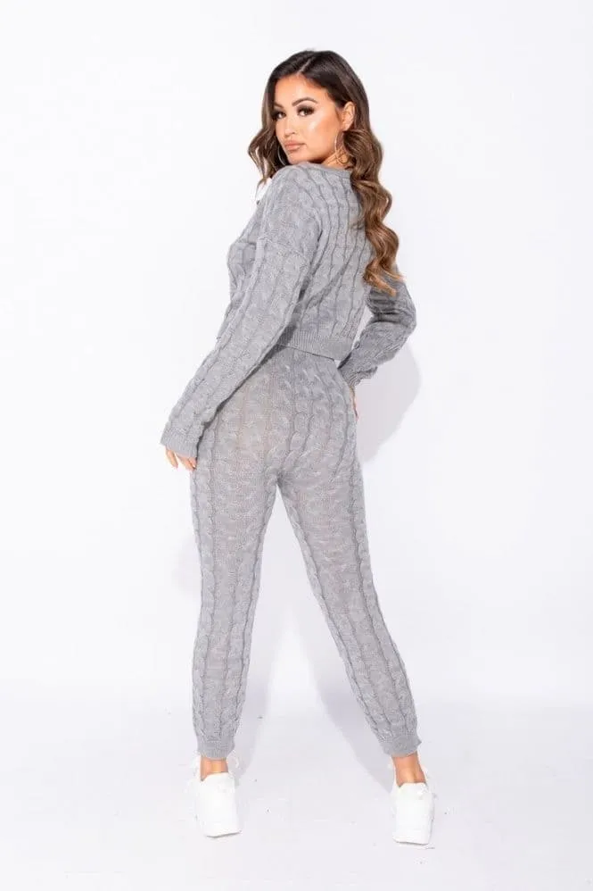 Grey Cable Knit Jogger Lounge Set