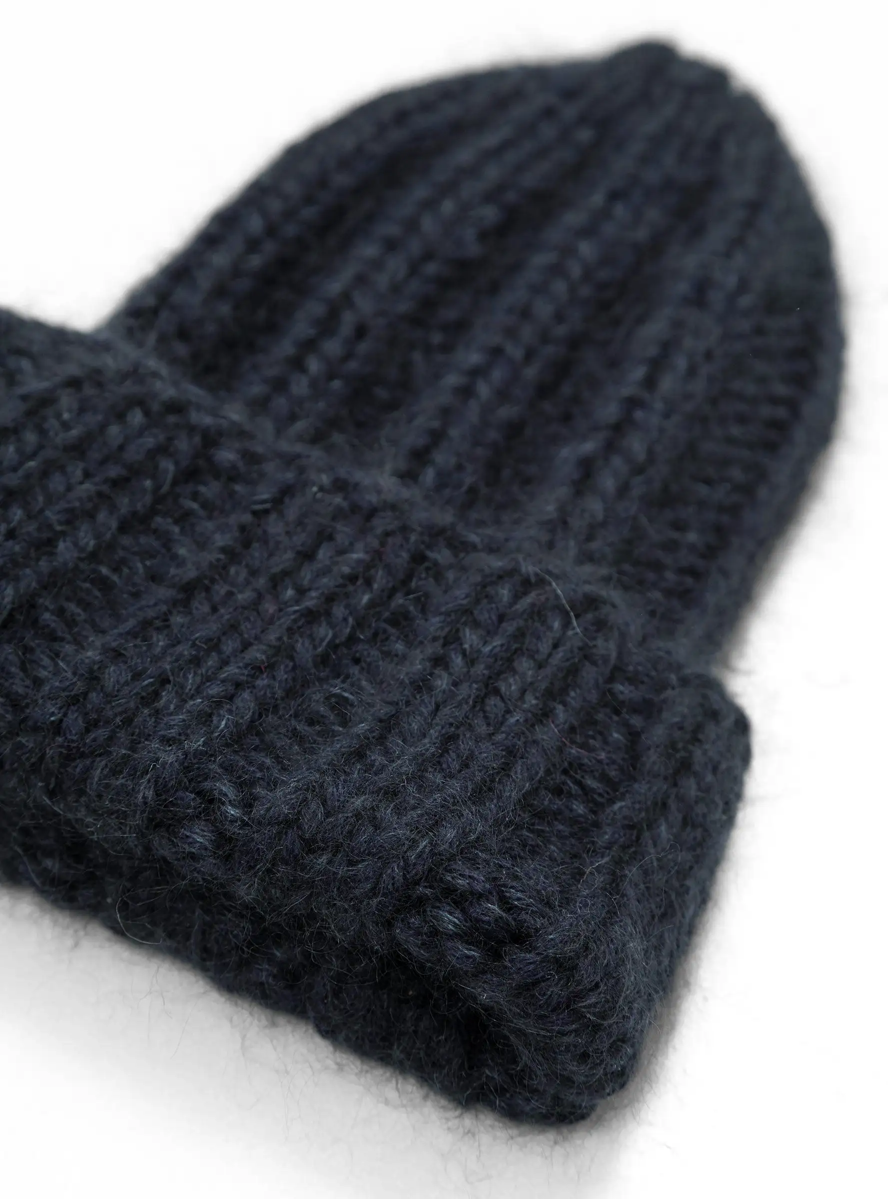 Hand Knit Double Ribbed Beanie Dark Navy