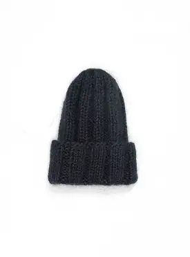 Hand Knit Double Ribbed Beanie Dark Navy