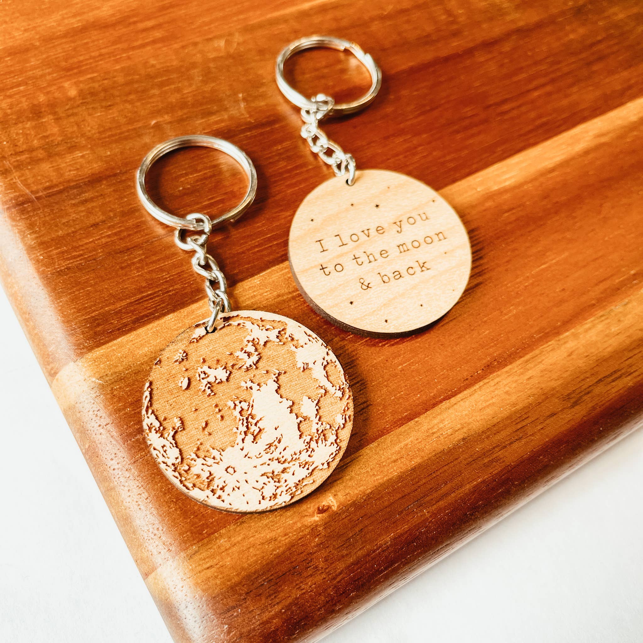 I Love You To The Moon And Back Wooden Keychain