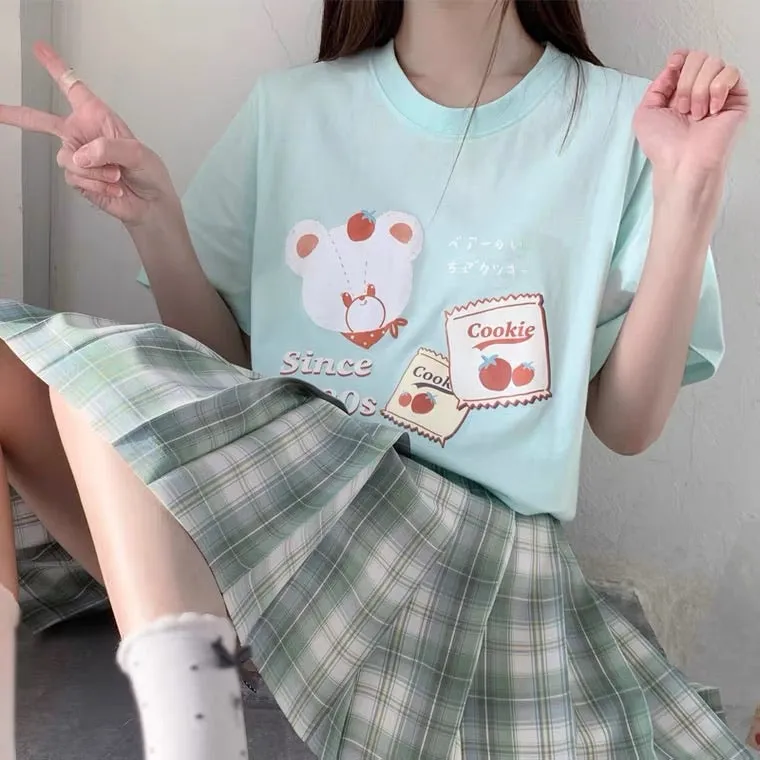 JAPANESE CUTE BEAR PRINT OVERSIZED T-SHIRT BY50009