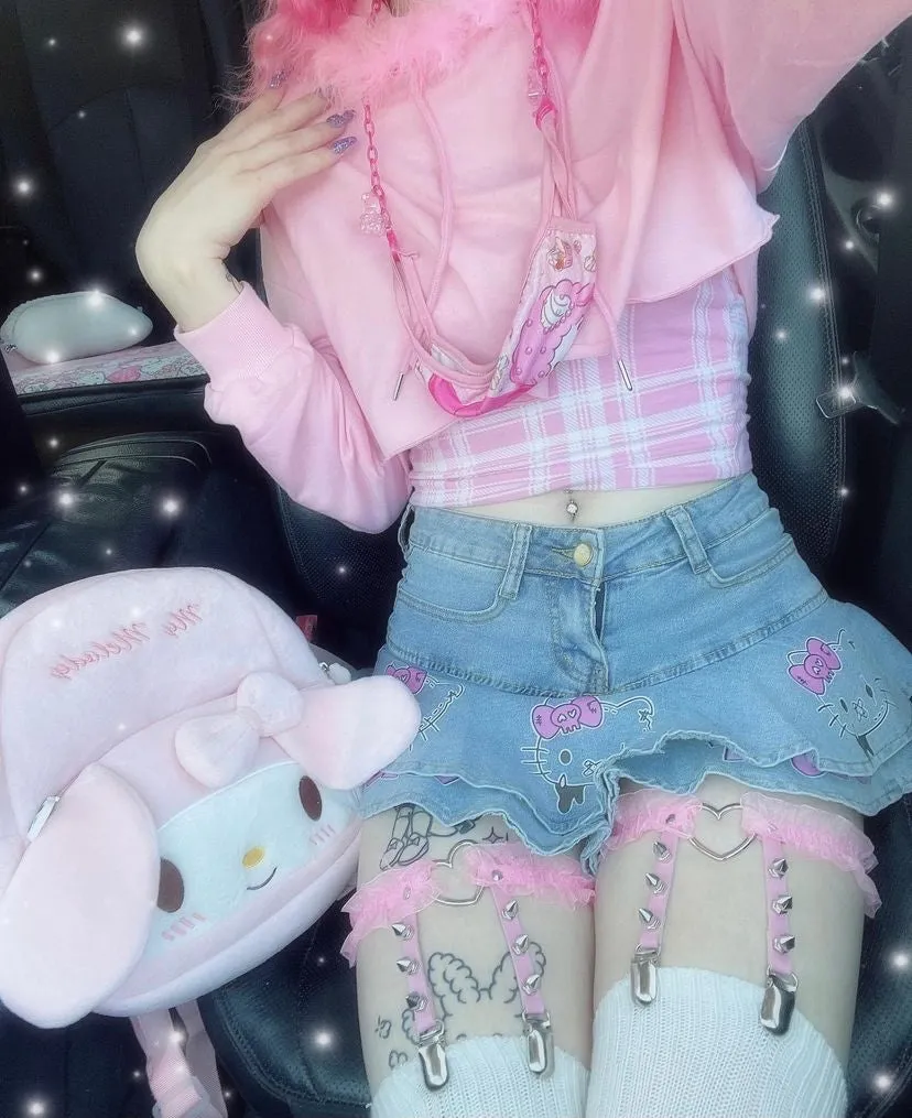 JAPANESE CUTE “HELLO KITTY” Y2K CAKE DENIM SKIRT BY50058