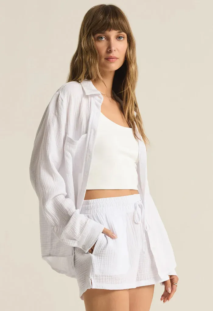 Kaili Button Up Gauze Top-White