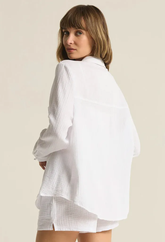 Kaili Button Up Gauze Top-White