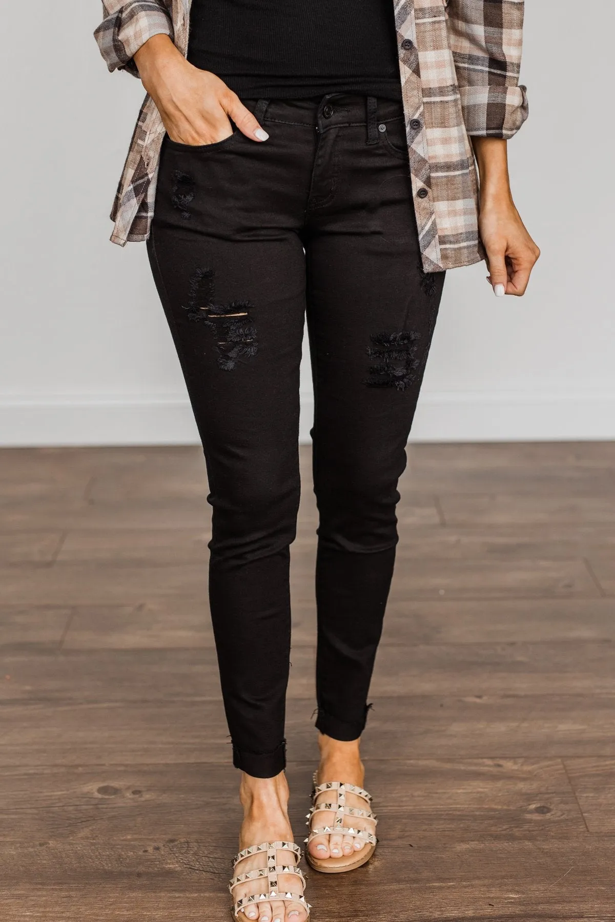 KanCan Low-Rise Distressed Jeans- Madison Wash