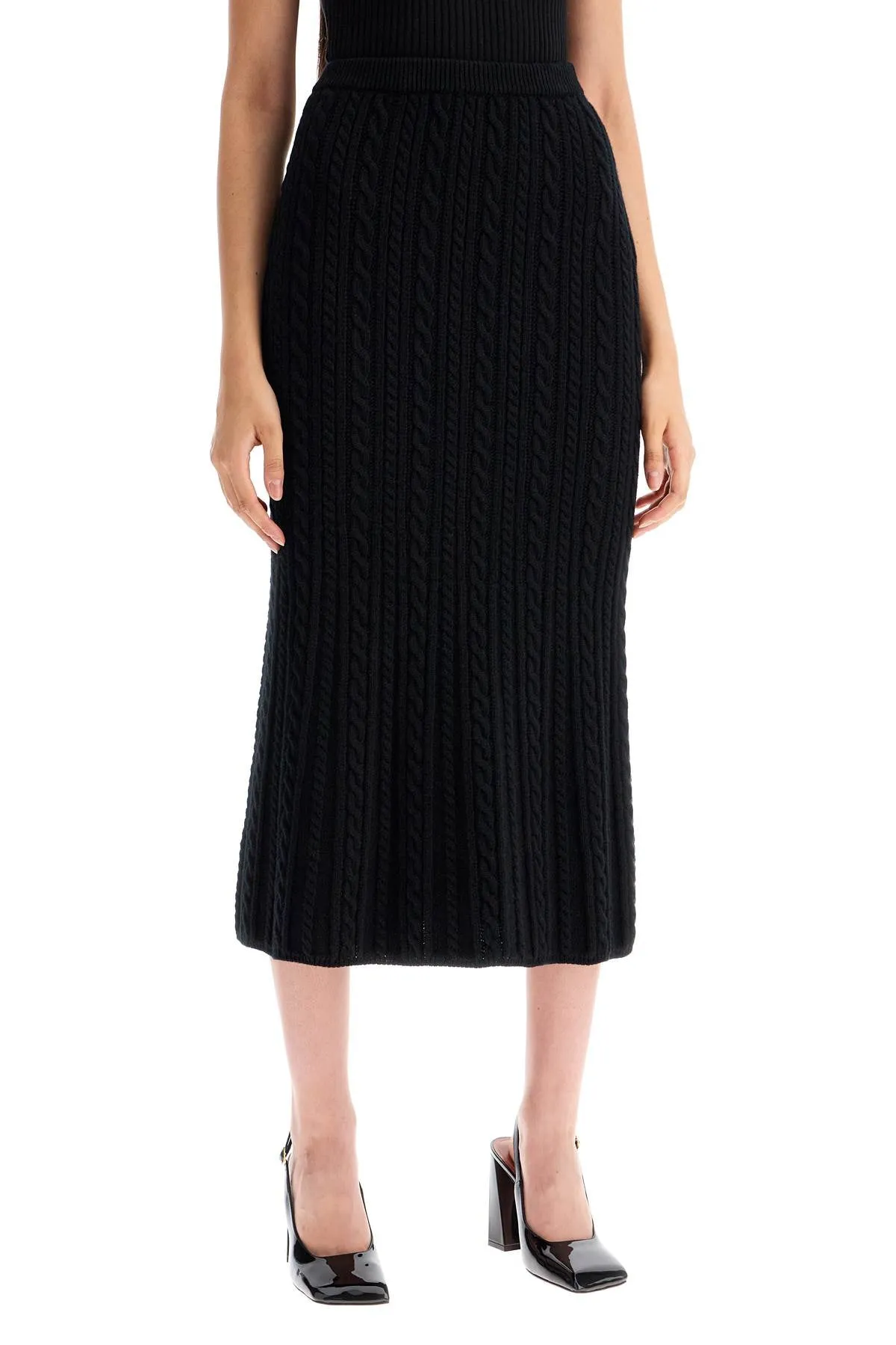 knitted midi skirt with cable knit FABX3870 K4392 BLACK