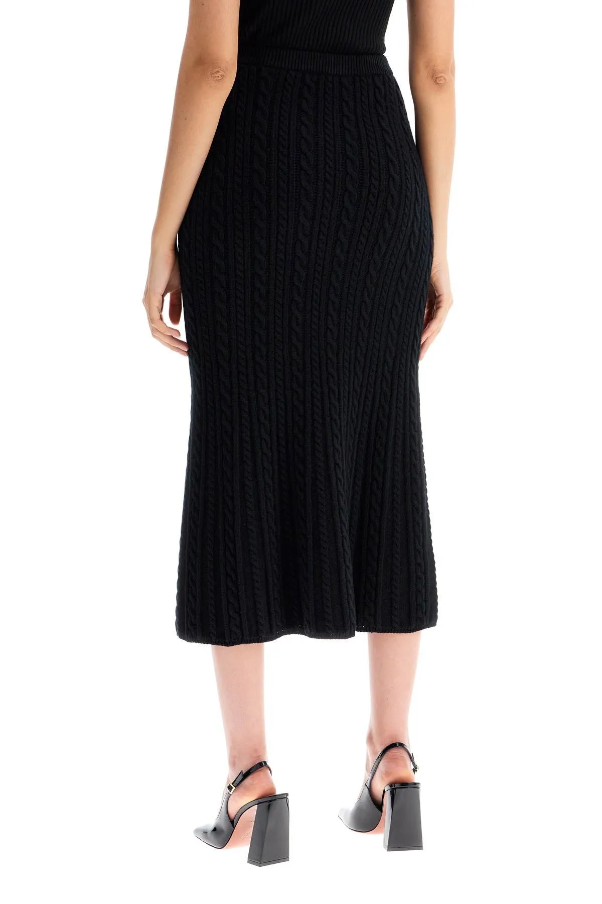 knitted midi skirt with cable knit FABX3870 K4392 BLACK