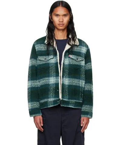 Levi's Green Plaid Type III Sherpa Trucker Jacket