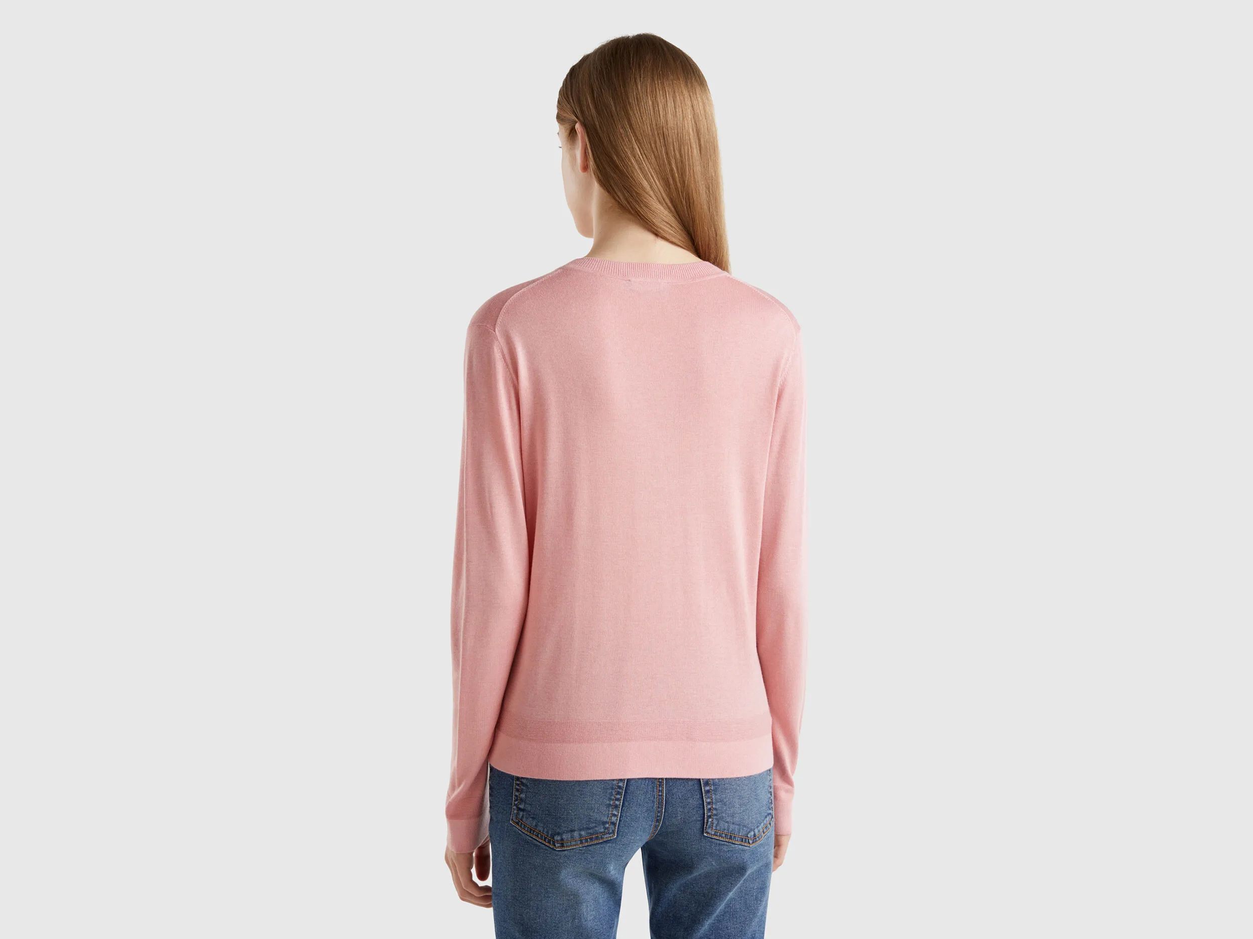 Long sleeve sweater in silk blend - Pink | Benetton