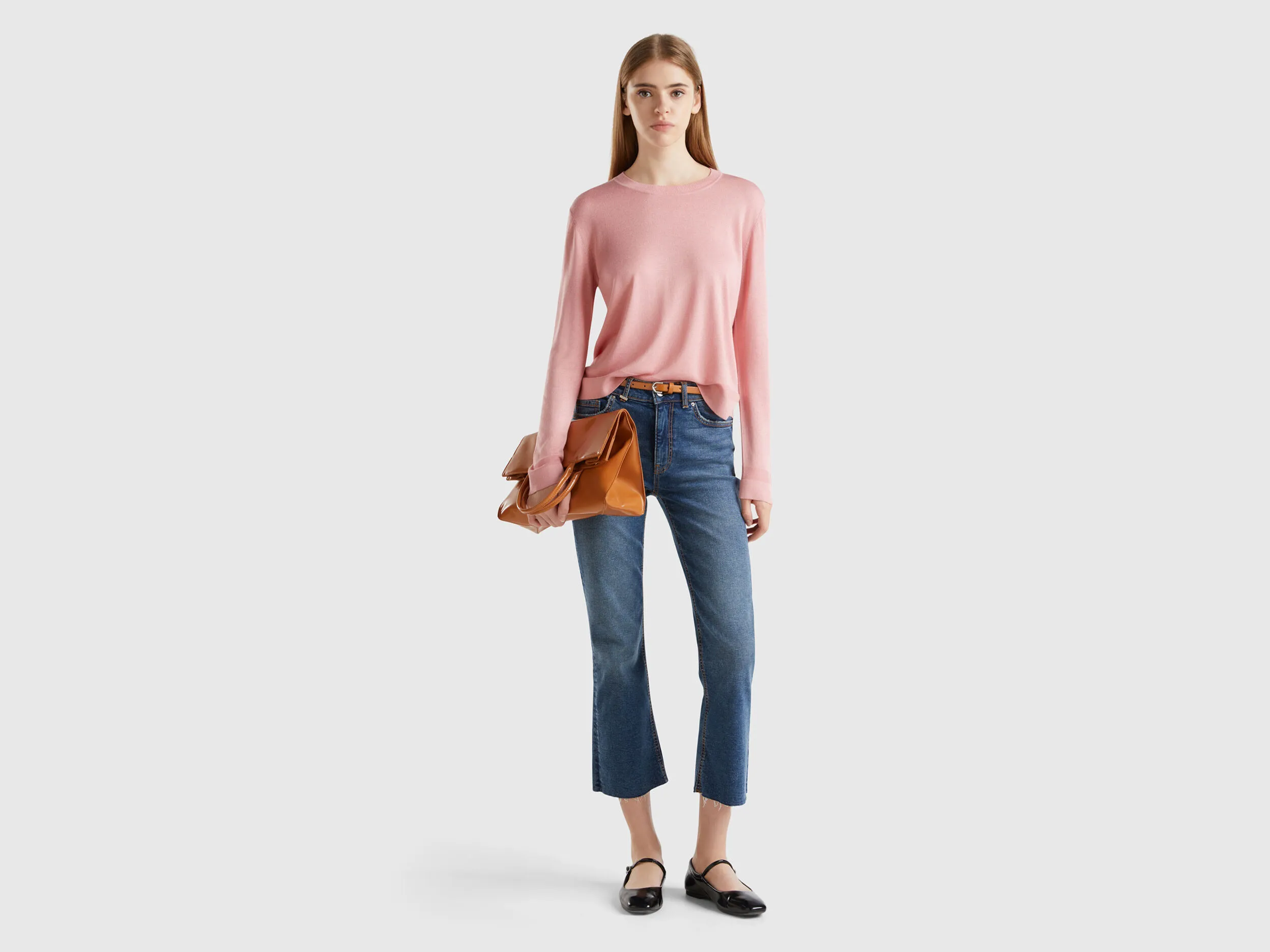 Long sleeve sweater in silk blend - Pink | Benetton