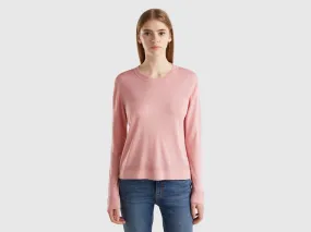 Long sleeve sweater in silk blend - Pink | Benetton