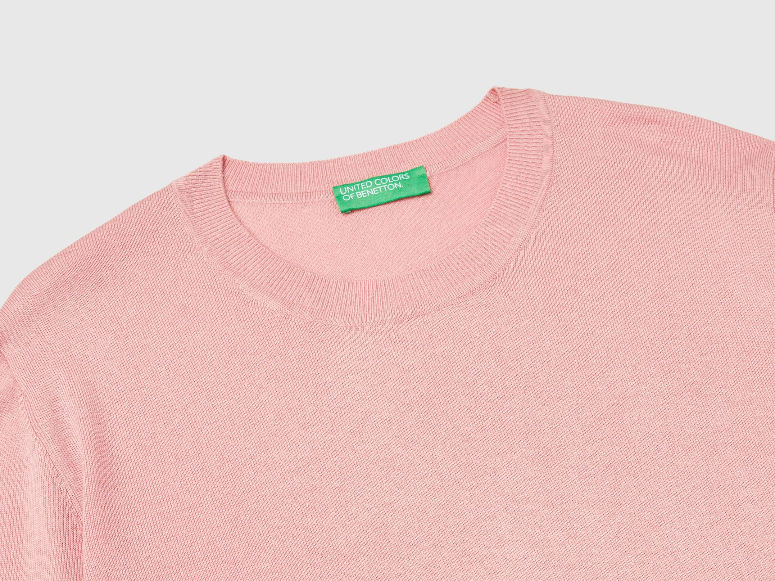 Long sleeve sweater in silk blend - Pink | Benetton