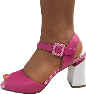 Loretta Vitale Pink and White Block Heel Sandal