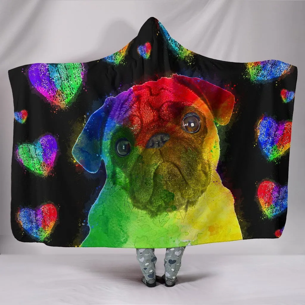 Love Pug Hoodie Blanket for Lovers of Pugs and Dogs