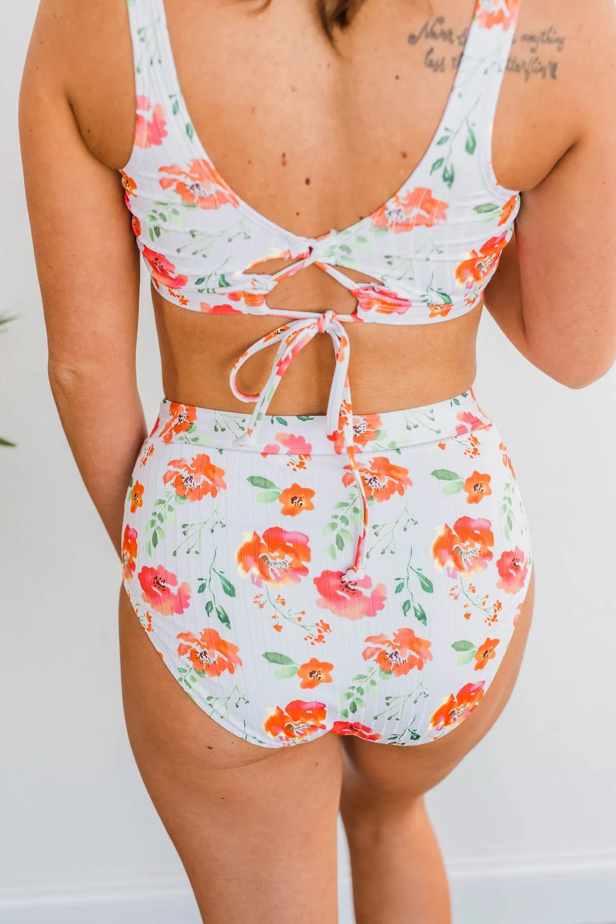 Making Waves High-Rise Swim Bottoms- Orange Floral