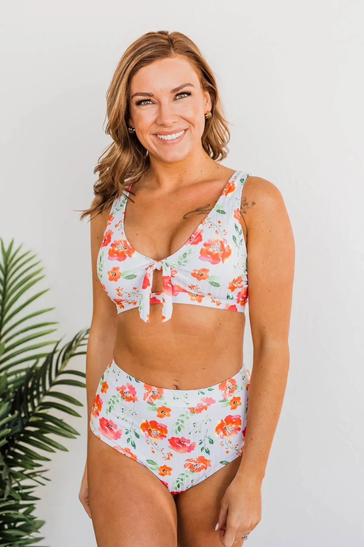 Making Waves High-Rise Swim Bottoms- Orange Floral