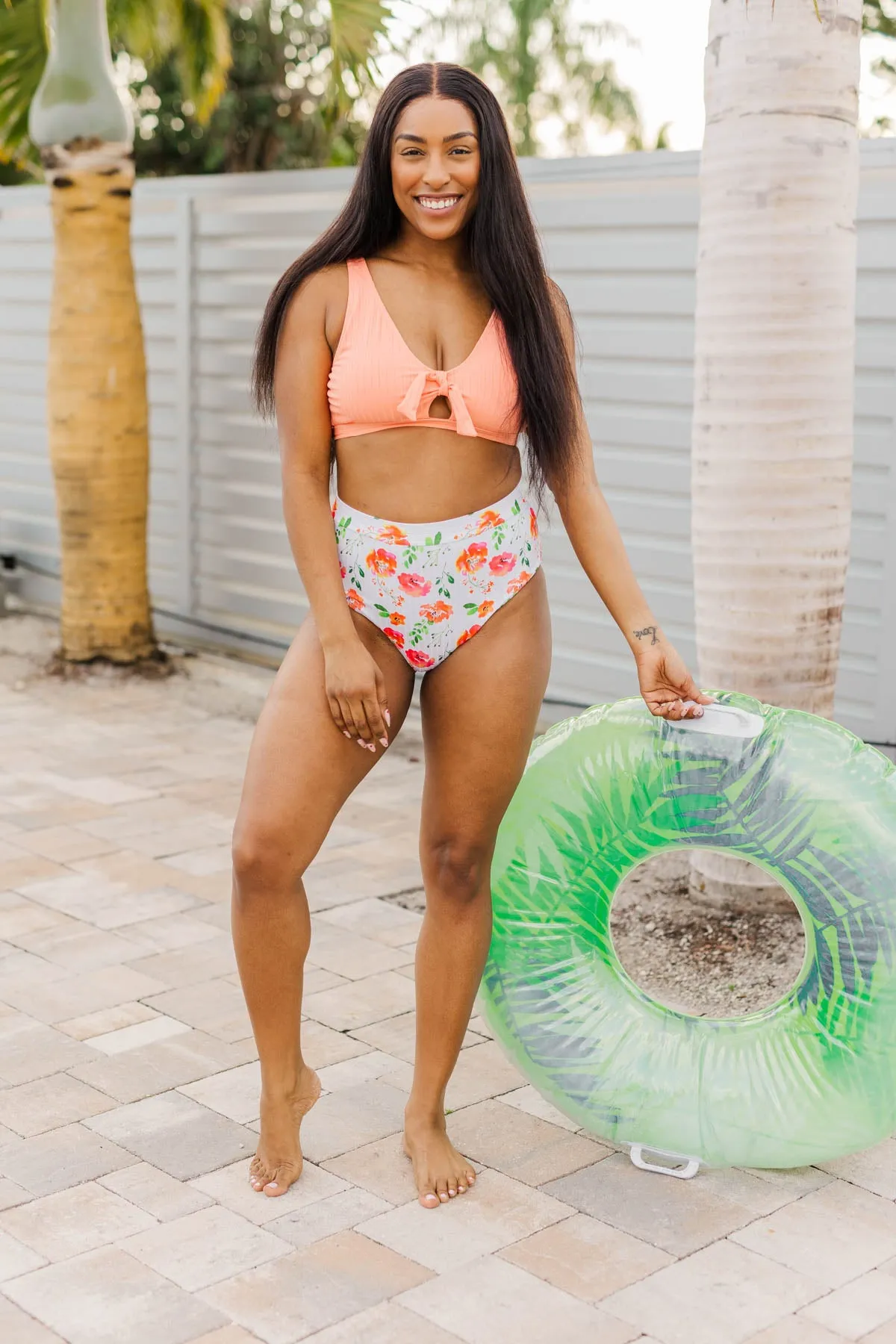 Making Waves High-Rise Swim Bottoms- Orange Floral