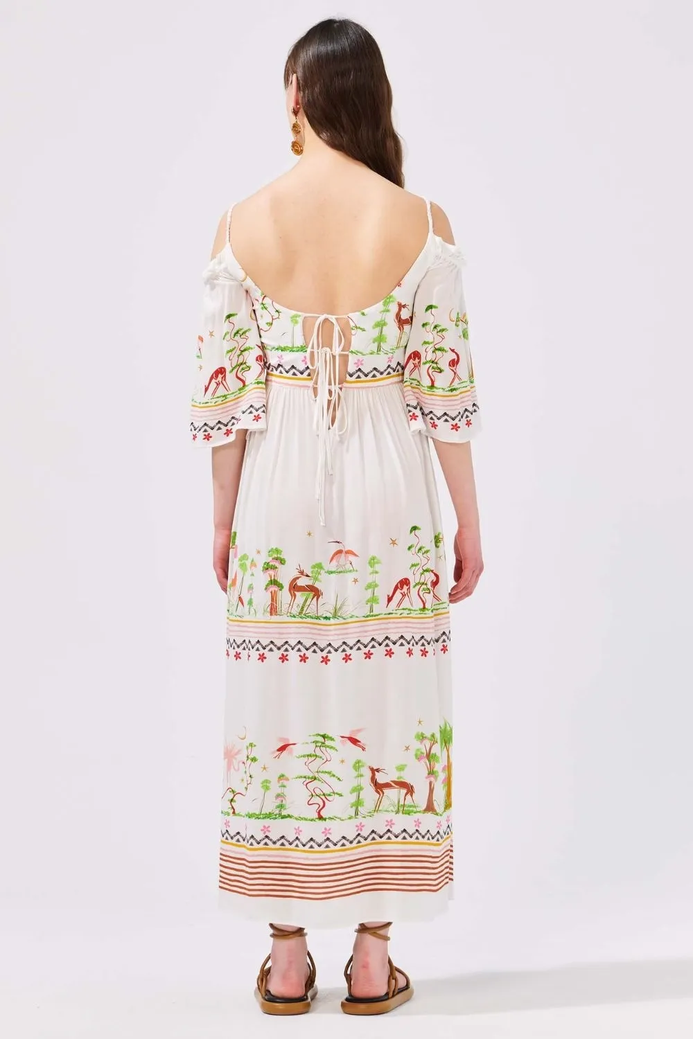 Memories of Utopia Off the Shoulder Viscose Crepe Gathered Dress in White