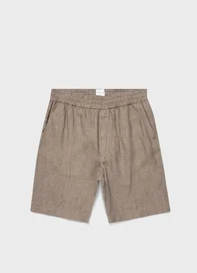 Men's Linen Drawstring Short in Dark Sand