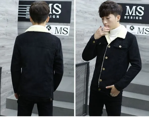 Men's corduroy jacket with wool imitation lining