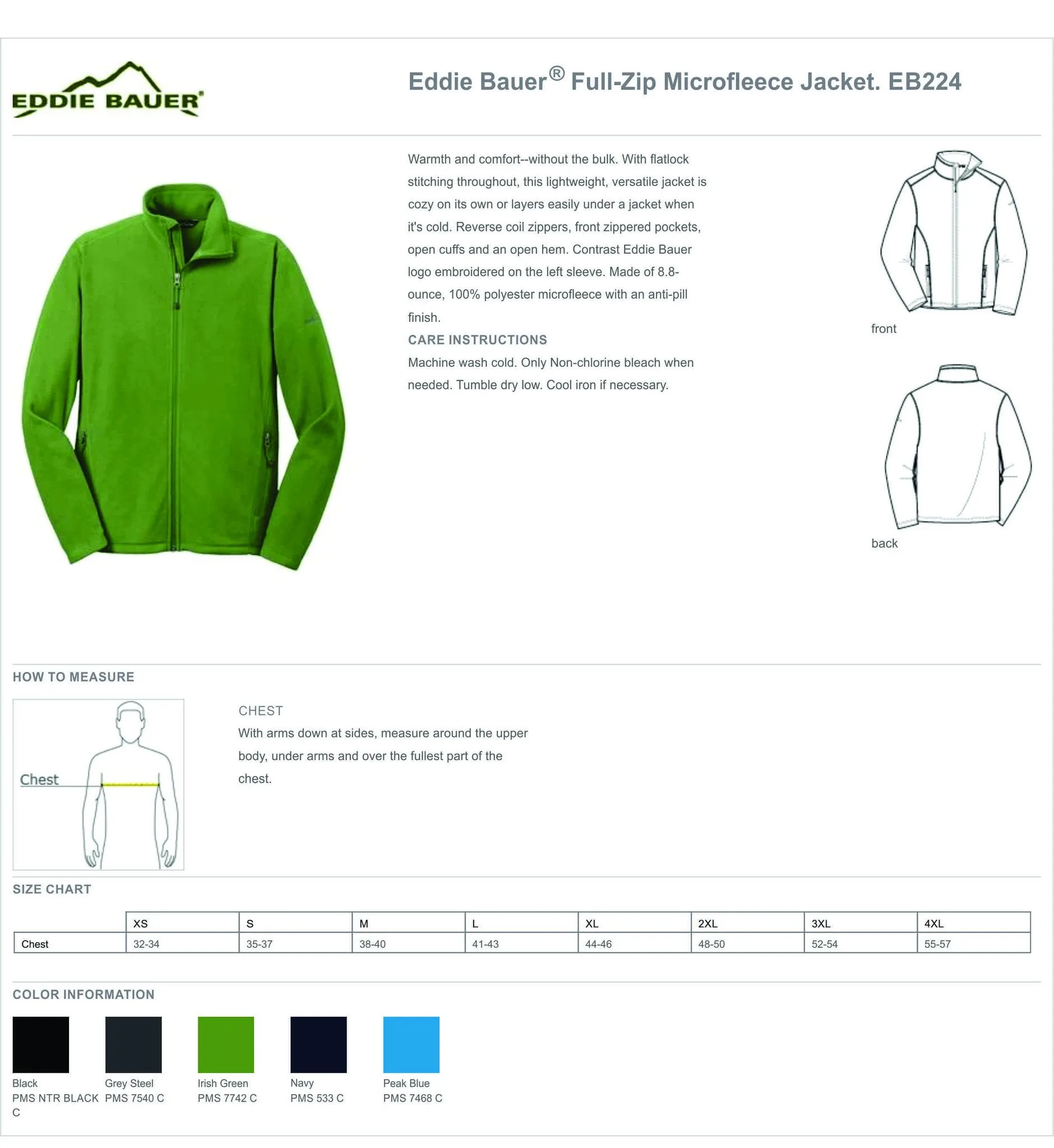 MIL EB224 Men's Eddie Bauer Full-Zip Microfleece Jacket