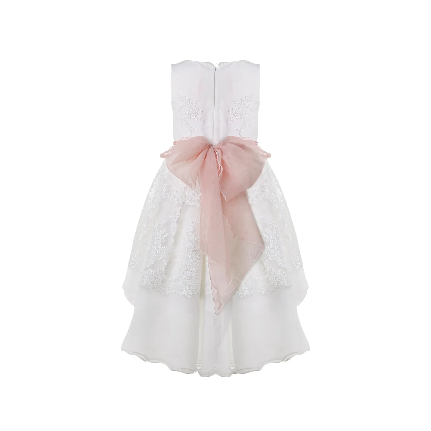 Mimilú Embroidered White Tulle Dress With Pink Belt