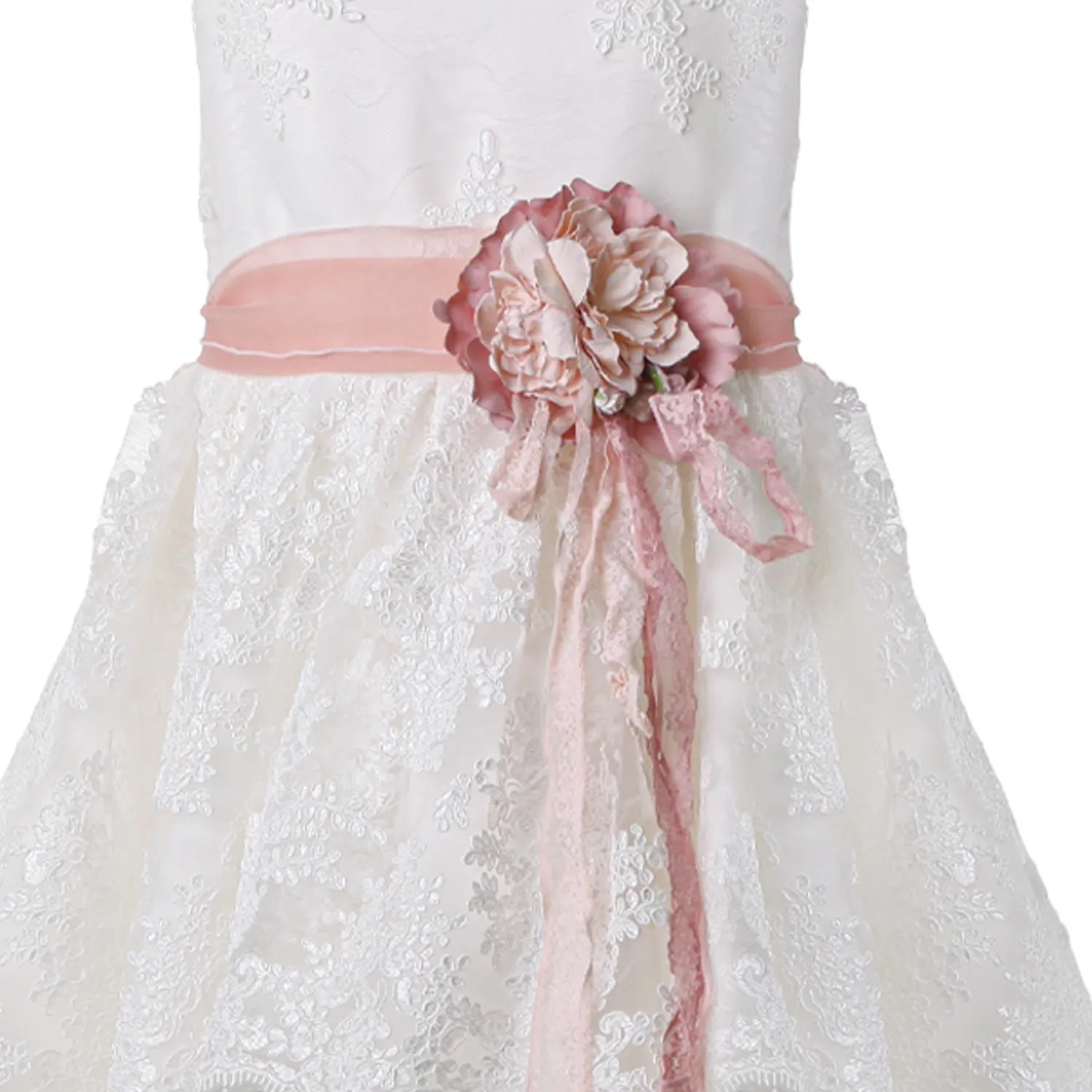 Mimilú Embroidered White Tulle Dress With Pink Belt