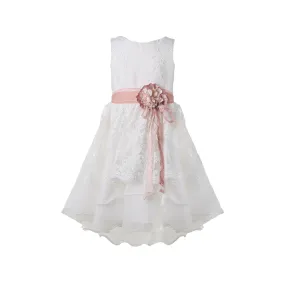 Mimilú Embroidered White Tulle Dress With Pink Belt