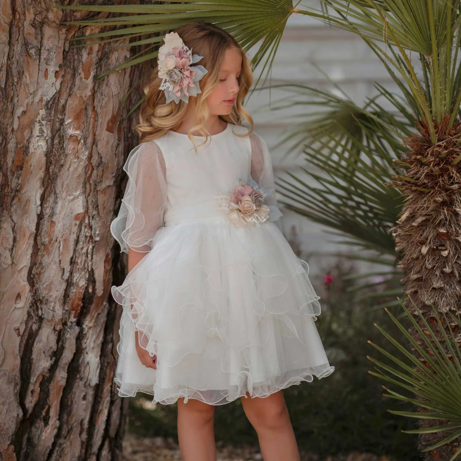 Mimilú Milky White Tulle Dress With Flounces