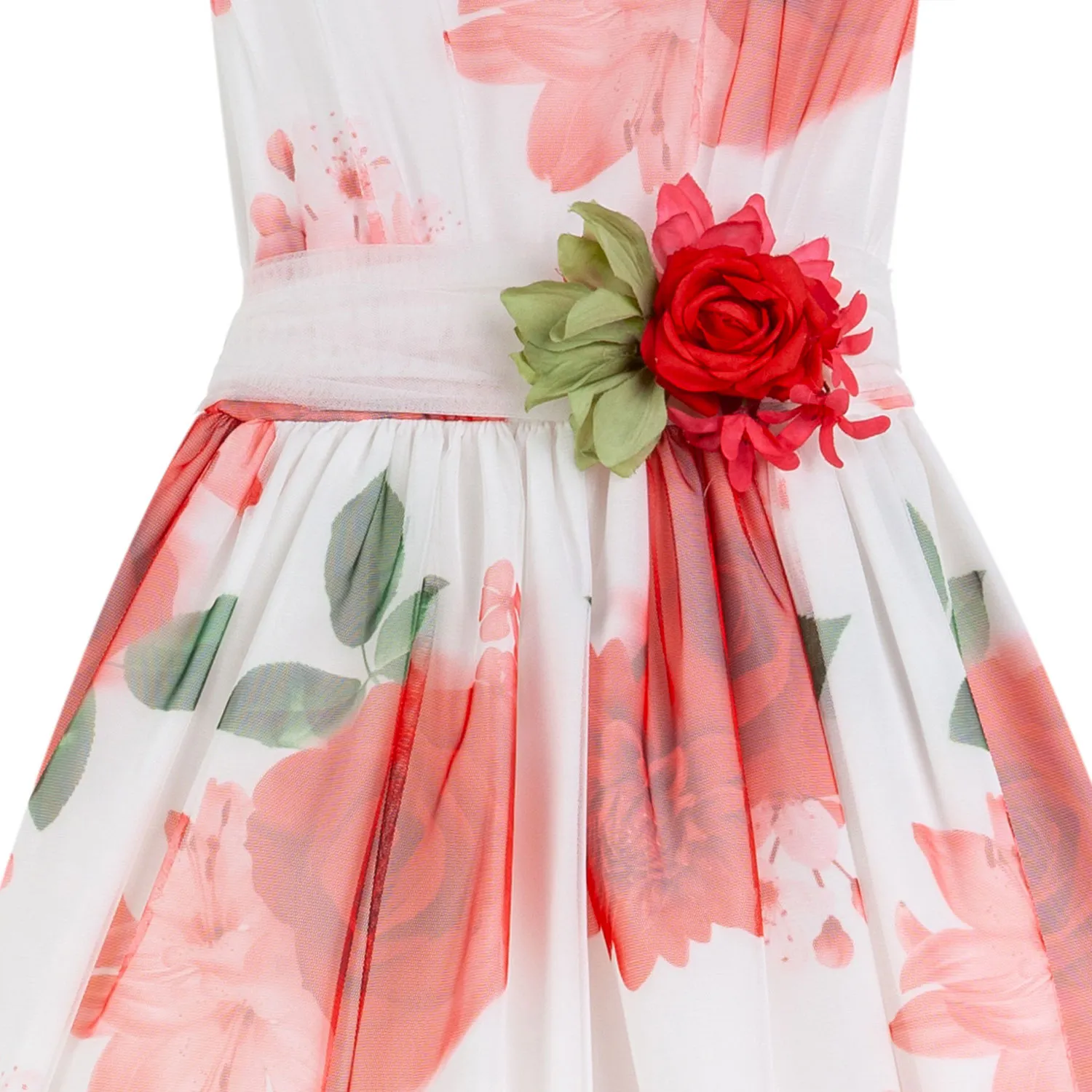 Mimilú White And Red Floral Tulle Dress