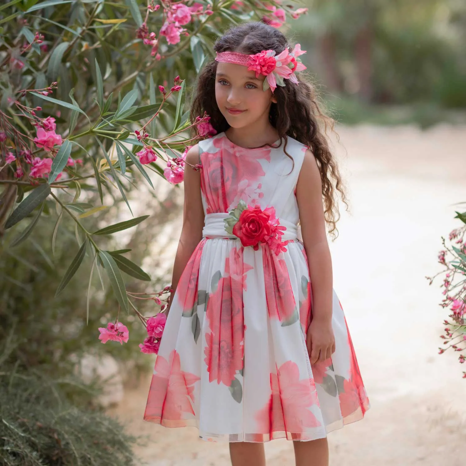 Mimilú White And Red Floral Tulle Dress