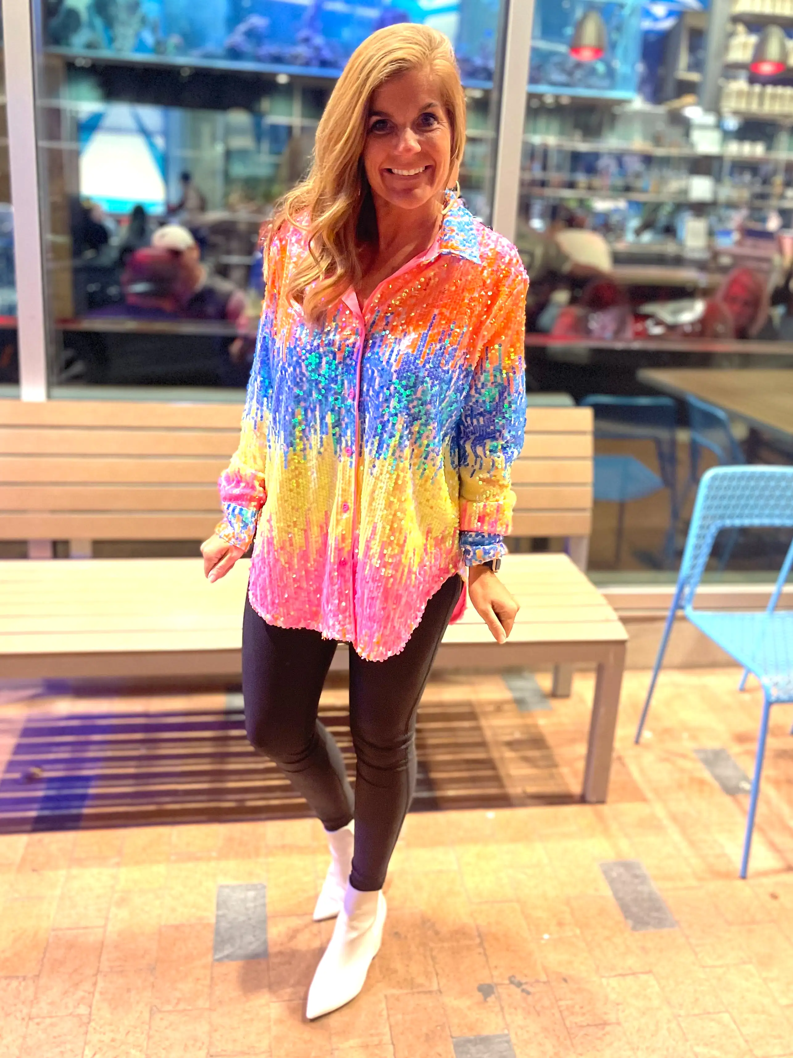 Neon Lights Sequin Button Up