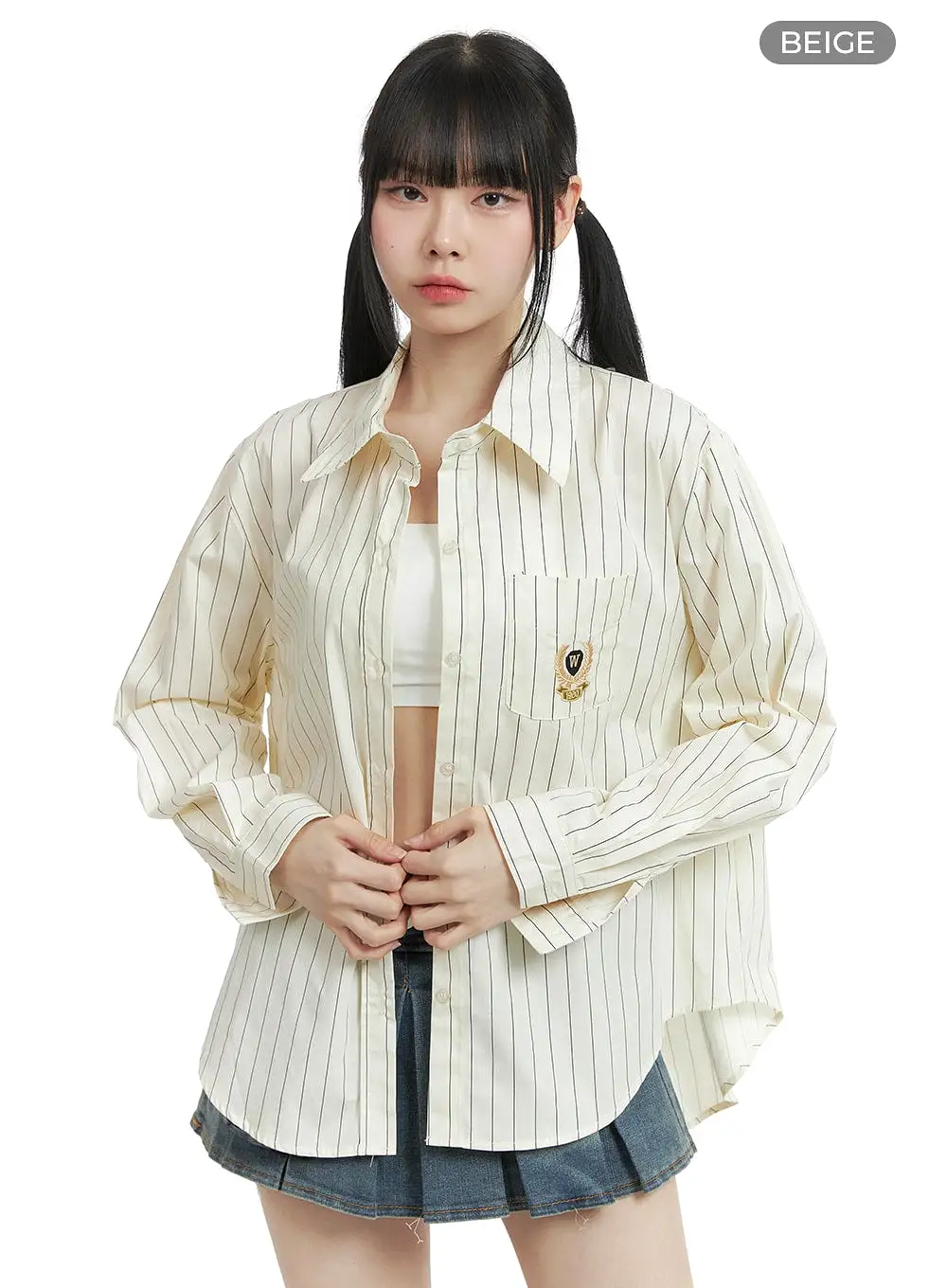 Oversized Striped Button-Up Long Sleeve OM426