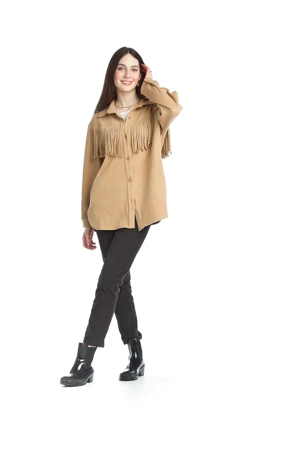 Papillon Soft Corduroy Fringe Shirt Jacket - 13762