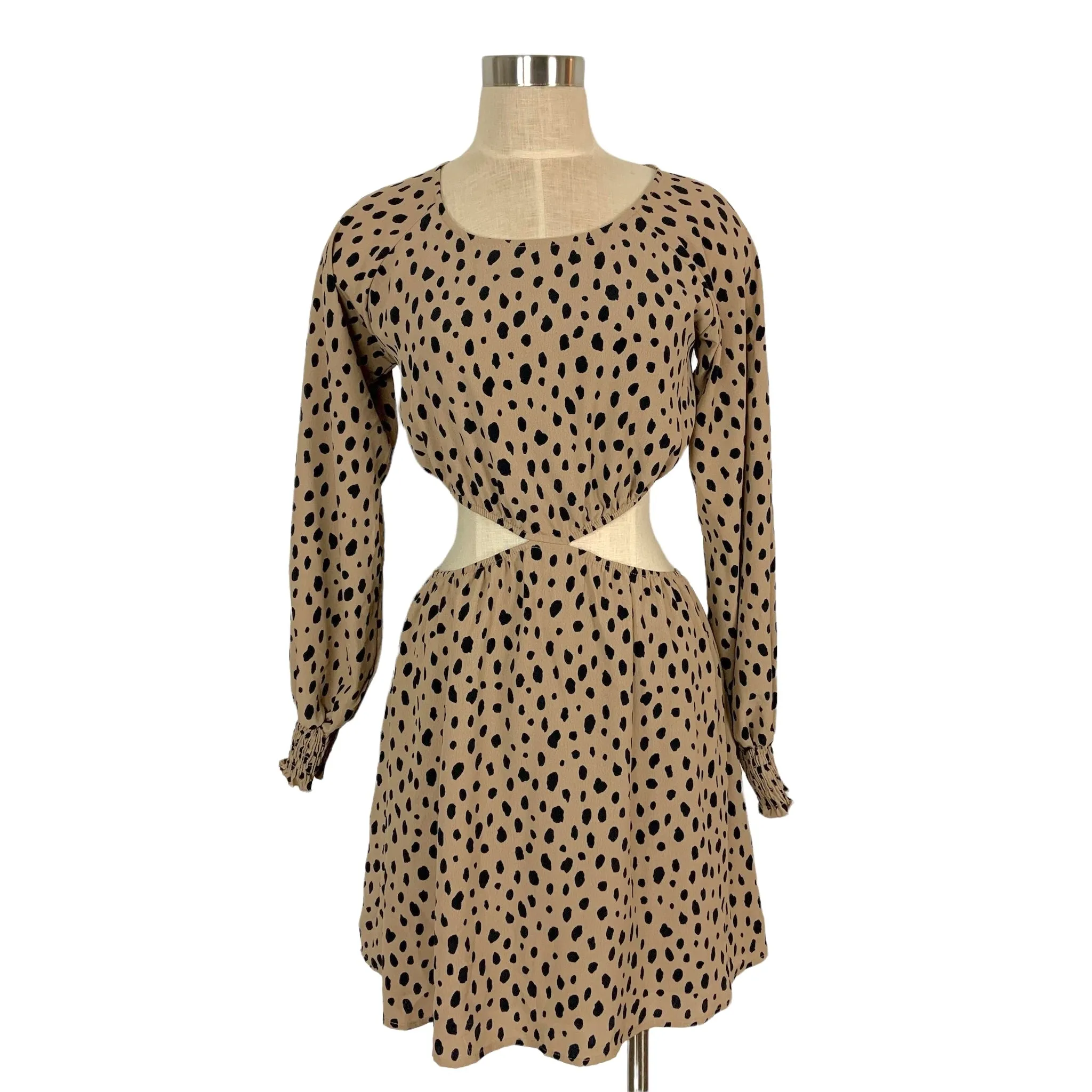 Peach Love Mocha Animal Print Side and Back Cut Out Dress- Size S