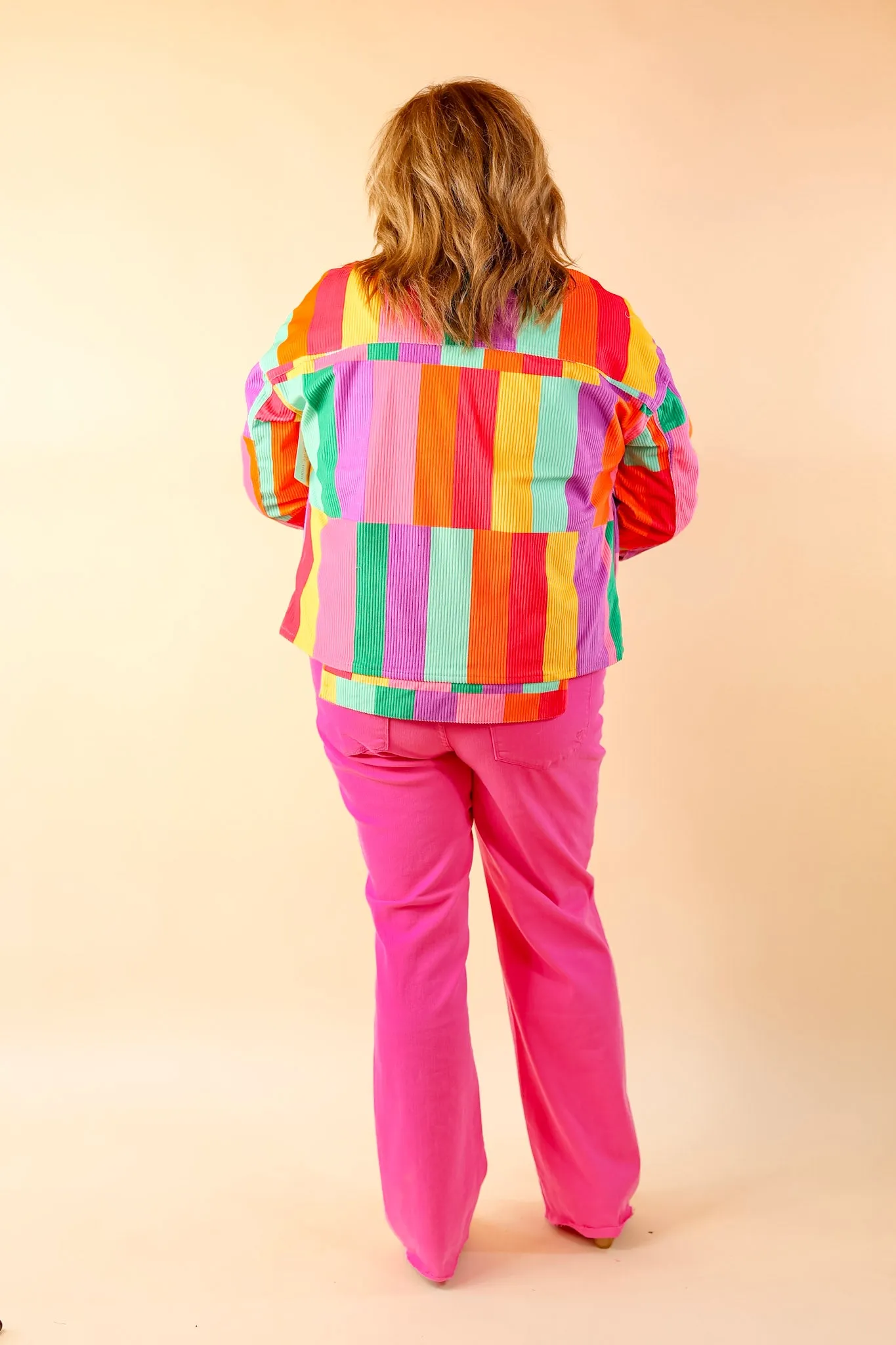 Play It Cool Button Up Corduroy Color Block Jacket in Multi