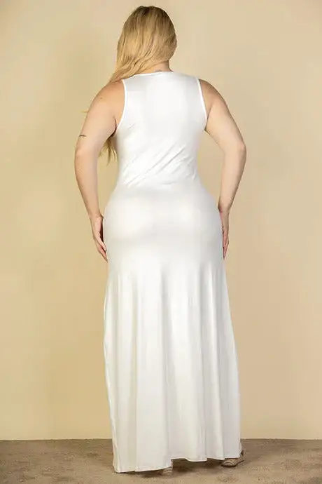 Plus Size Plunge Neck Thigh Split Maxi Dress